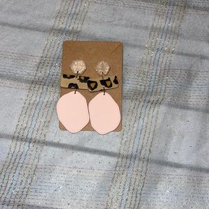 🌵Monroe Clay Earrings in Leopard & Blush Pink